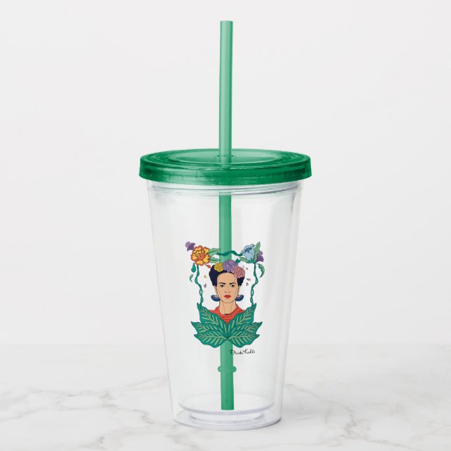 Vaso Acrílico Gráfico del marco floral de Frida Kahlo