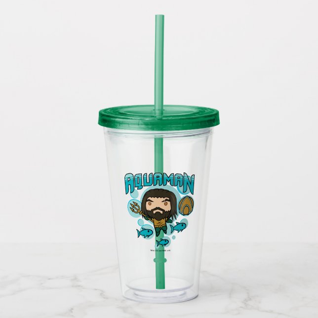 Vaso Acrílico Gráfico submarino de Aquaman el | Chibi Aquaman (Anverso)