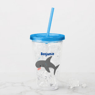 Vaso Acrílico Gran ilustracion personalizado feliz de tiburón bl