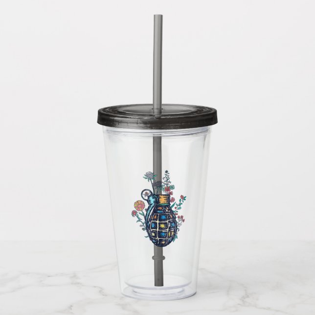 Vaso Acrílico Granada de mano Base de flores (Anverso)