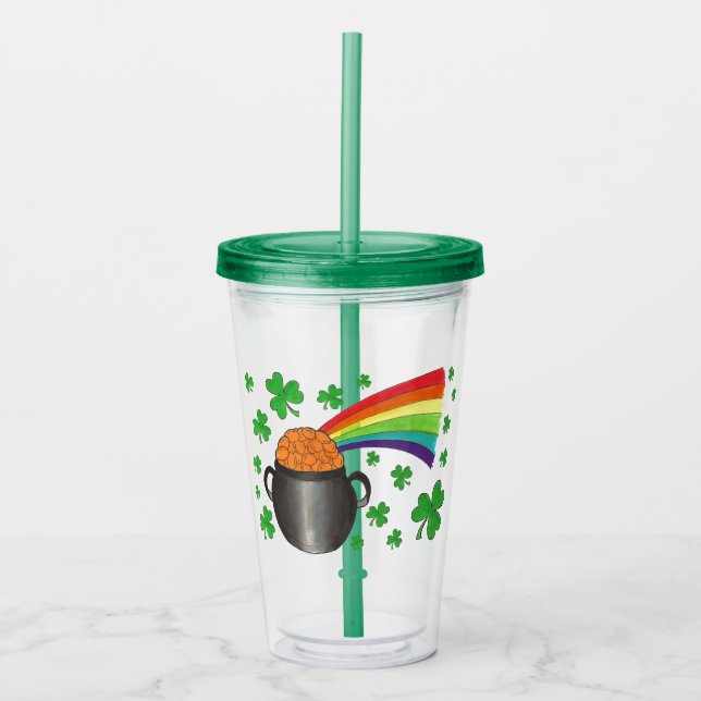 Vaso Acrílico Green Shamrock Pot of Gold Rainbow St. (Anverso)