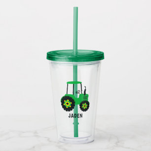 Vaso Acrílico Green Tractor Niños de Granja Personalizada Barnya