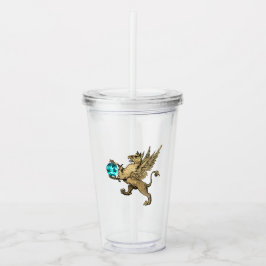 Vaso Acrílico Grifón heráldico de color cian y dorado y gema de 
