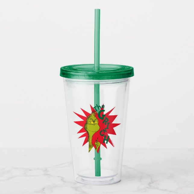 Vaso Acrílico Grinch Clásico | Estallido Rojo (Anverso)