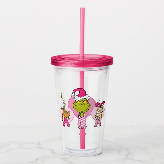 Vaso Acrílico Grinch Crew in Pink Valentine's Portrait (Anverso)