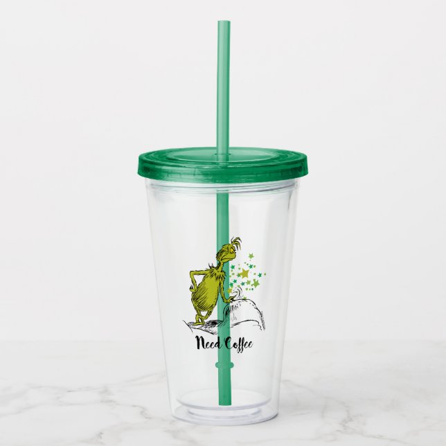 Vaso Acrílico Grinch | Divertido Necesito Café (Anverso)