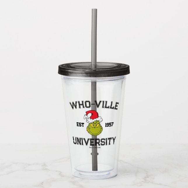 Vaso Acrílico Grinch | Universidad de Who-ville Est 1957 (Anverso)