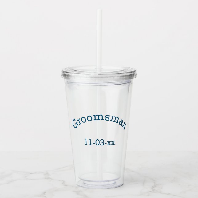 Vaso Acrílico Groomsman con fecha Boda (Anverso)