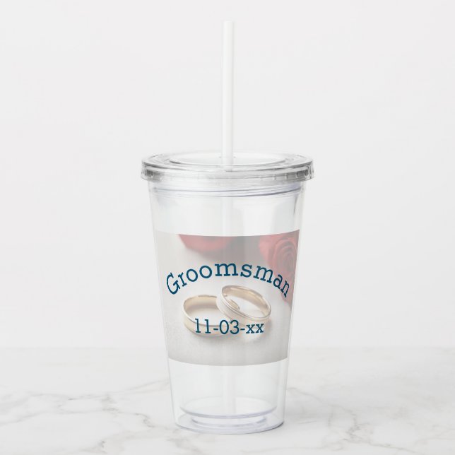 Vaso Acrílico Groomsman con fecha Boda (Anverso)