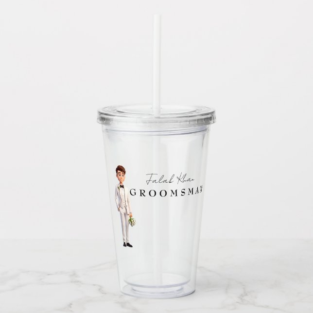 Vaso Acrílico Groomsman| Personalizado lindo con guión (Anverso)