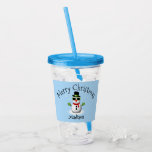 Vaso Acrílico Guay Snowman Merry Christmas Personalizado<br><div class="desc">Guay Snowman Merry Christmas Winter Custom nombre Beber vidrio. Personalizar lindo y único Drinkware. Ilustracion de un muñeco de nieve fresco con gafas de sol y guantes verdes,  bufanda roja y sombrero de top negro sobre azul claro.</div>