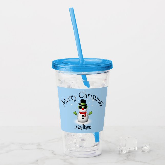 Vaso Acrílico Guay Snowman Merry Christmas Personalizado (Anverso (hielo))
