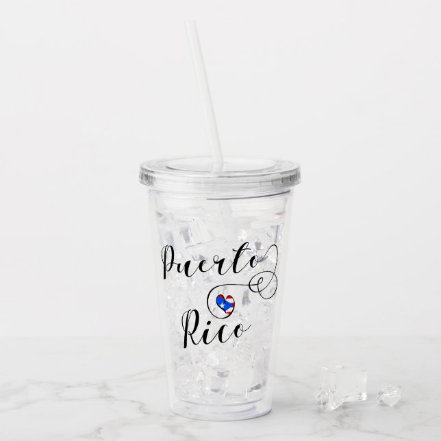 Vaso Acrílico Guión cardíaco de bandera de Puerto Rico, bandera  (Anverso (hielo))