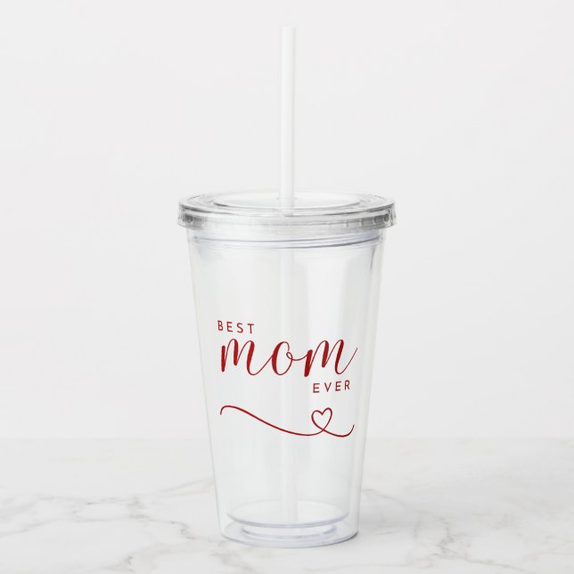 Vaso Acrílico Guión rojo simple "Mejor Mamá de todos los tiempos (Anverso)