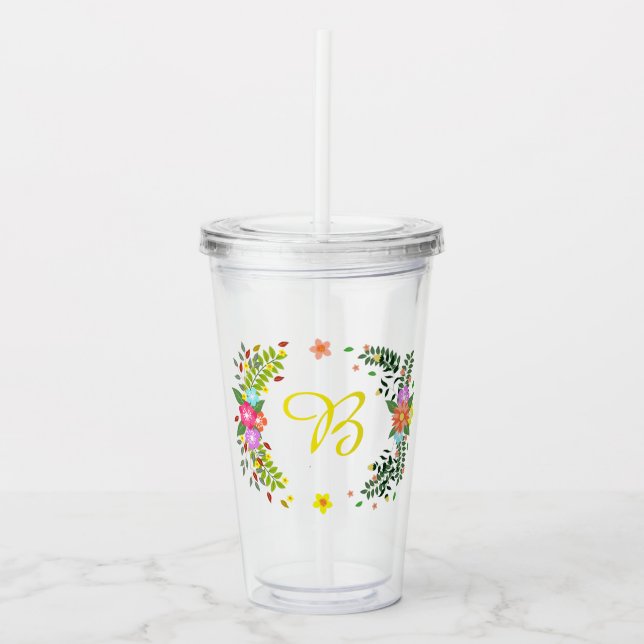 Vaso Acrílico Guirnalda floral monograma (Anverso)