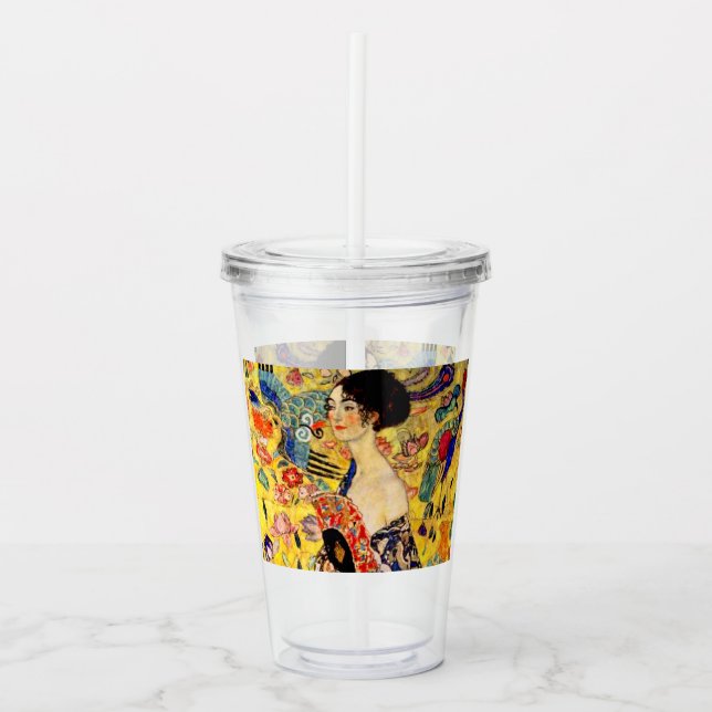 Vaso Acrílico Gustav Klimt Lady con ventilador (Anverso)