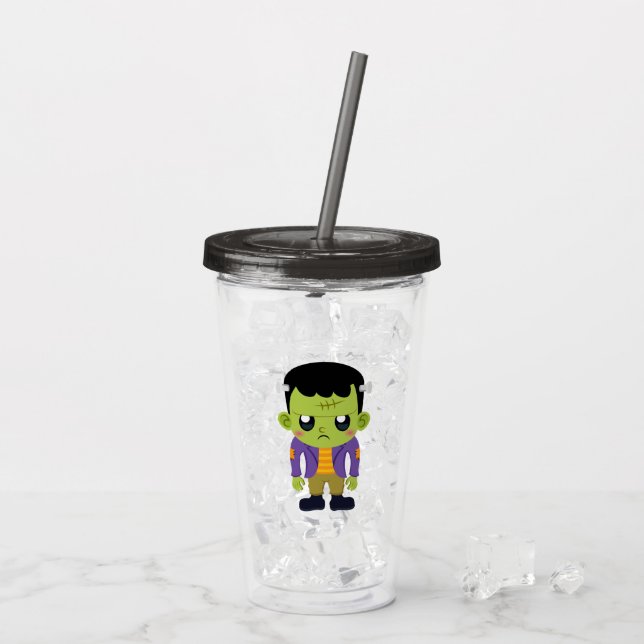 Vaso Acrílico Halloween de Monstruo Frankenstein Verde (Reverso (hielo))