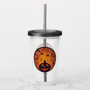 Vaso Acrílico Halloween Jack o linterna cara de calabaza y araña