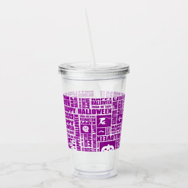 Vaso Acrílico Halloween Whimsical Guay Typography Pattern Purple (Izquierda)