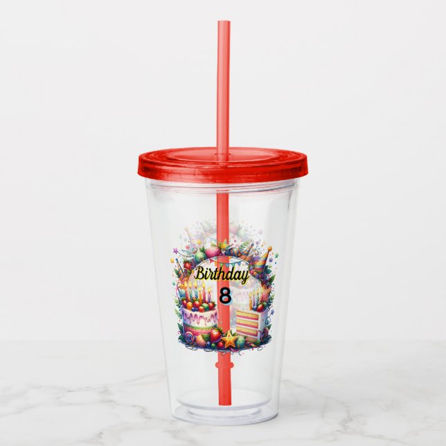 Vaso Acrílico Happy Birthday Custom Year Acrylic Tumbler (Anverso)