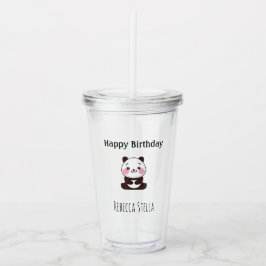 Vaso Acrílico Happy birthday cute panda bear yellow