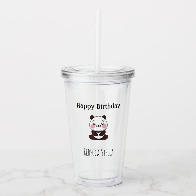 Vaso Acrílico Happy birthday cute panda bear yellow (Anverso)