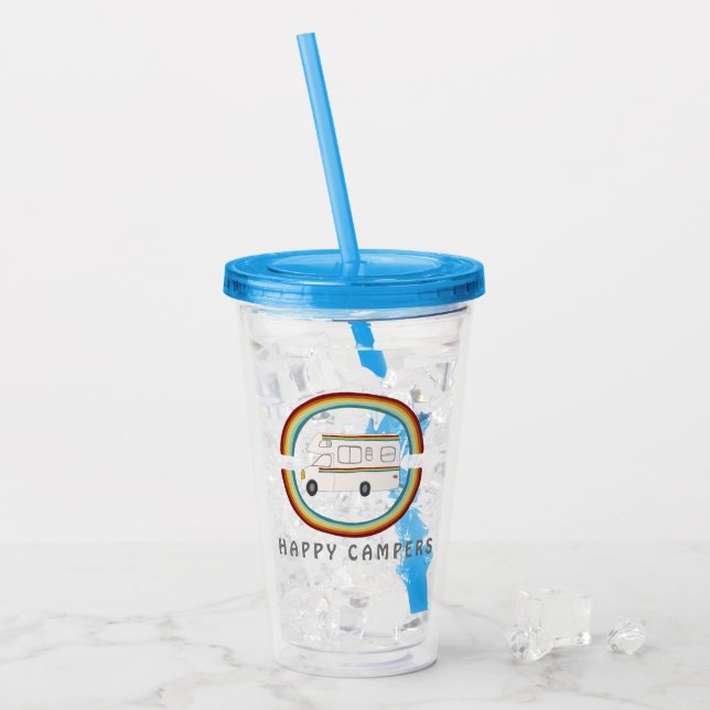 Vaso Acrílico Happy Campers Rainbow RV Sunset Motorhome RV (Anverso (hielo))