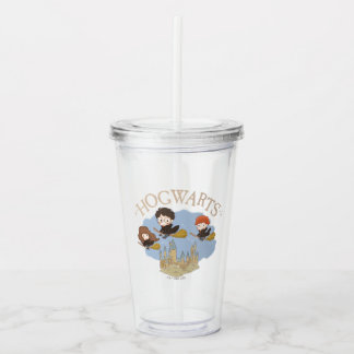 Vaso Acrílico HARRY POTTER™, Hermione y Ron vuelan sobre HOGWART