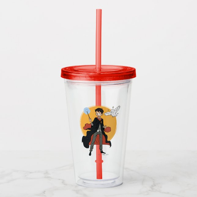 Vaso Acrílico HARRY POTTER™ y Ilustracion Hedwig (Anverso)
