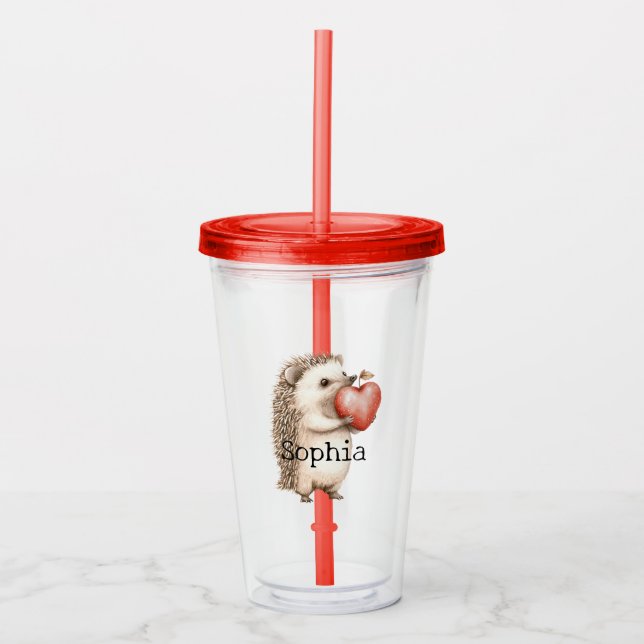 Vaso Acrílico Hedgehog de corazón dulce rojo (Anverso)