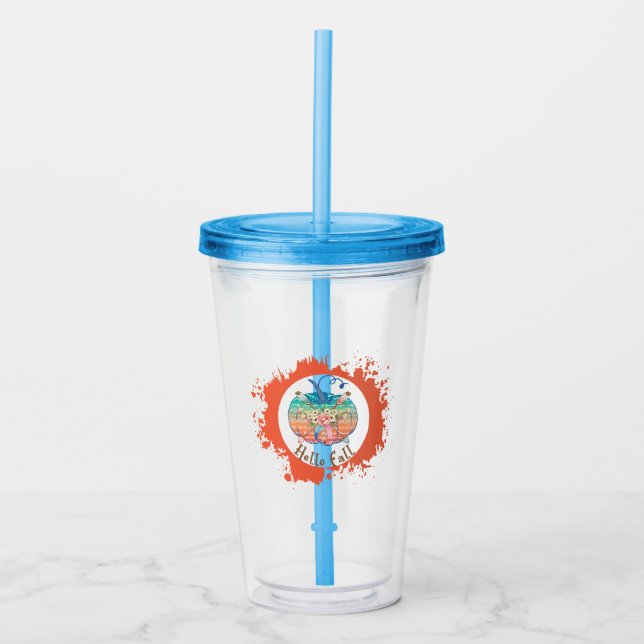 Vaso Acrílico Hello Fall - Diseño de calabaza caprichosa (Anverso)