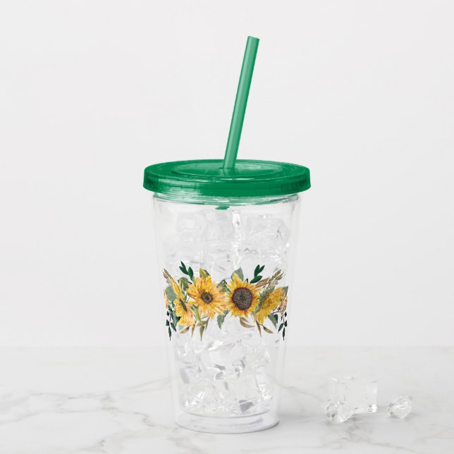 Vaso Acrílico Hermosa acuarela amarillo girasol floral (Reverso (hielo))