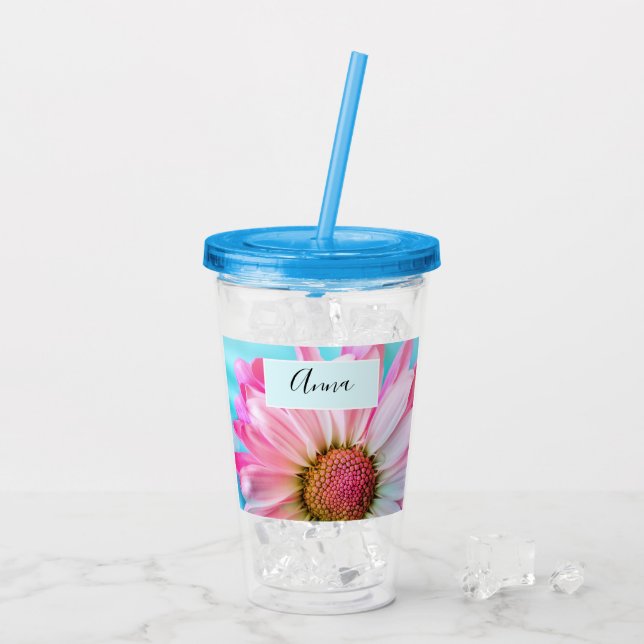 Vaso Acrílico Hermosa flor rosa cerca de la foto Tubo acrílico (Reverso (hielo))