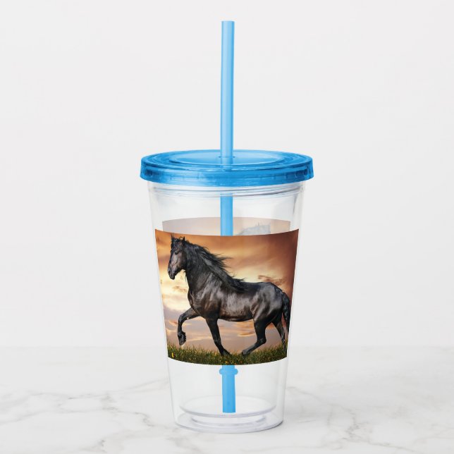 Vaso Acrílico Hermoso caballo negro (Anverso)