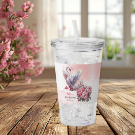 Vaso Acrílico Hermoso Chica floral rosa de cisne Baby Shower