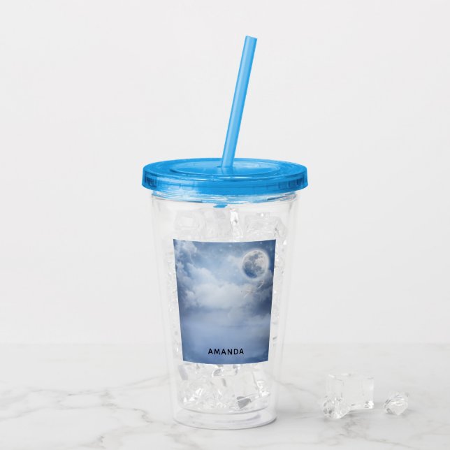 Vaso Acrílico Hermoso cielo azul con cisnes voladores (Reverso (hielo))