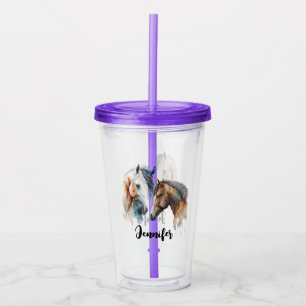 Vaso Acrílico Hermoso estilo Caballos de estilo Boho Occidental