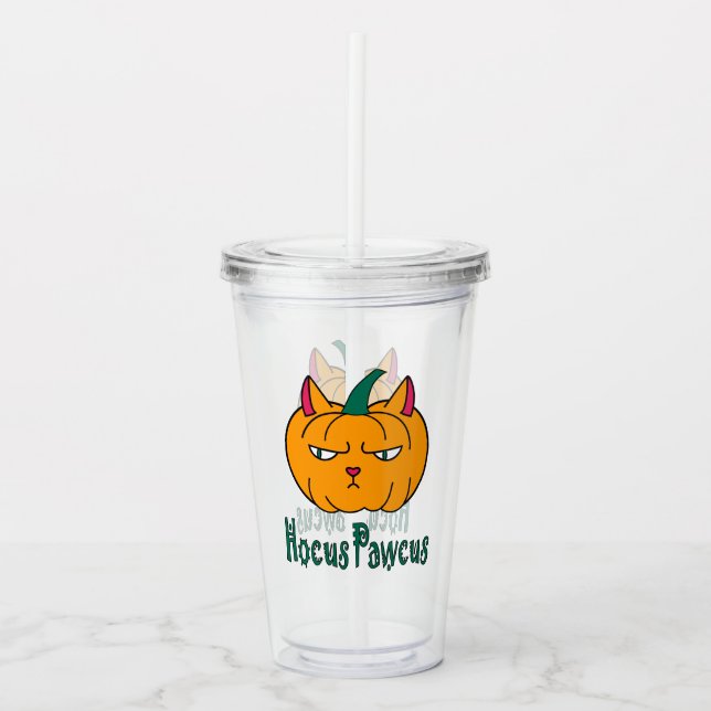 Vaso Acrílico Hocucus pawcus Halloween calabaza ginger cat magia (Anverso)