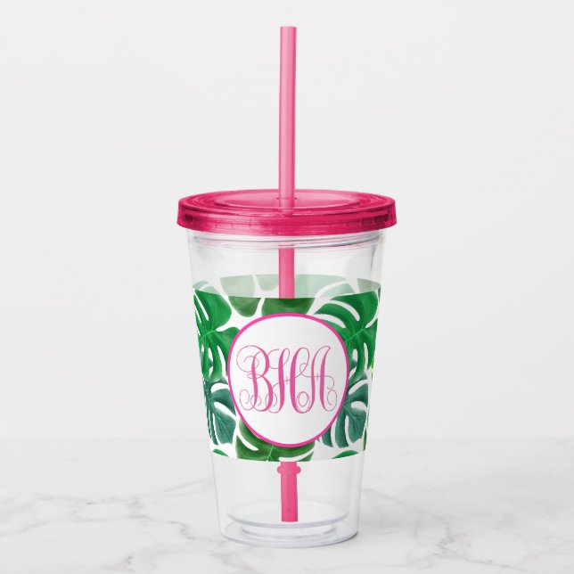 Vaso Acrílico Hoja de palma y monograma (Anverso)