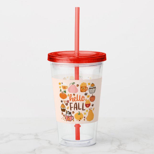 Vaso Acrílico Hola Calabazas de Otoño (Anverso)