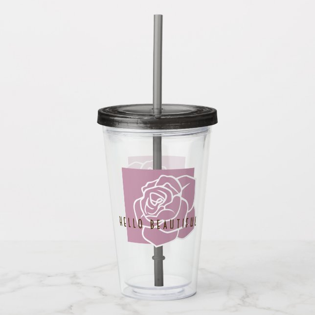 Vaso Acrílico Hola Hermoso - Rosa Floral Rosa Chic Moderno (Anverso)