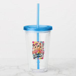 Vaso Acrílico Hola verano lindo flamenco vacaciones de playa tro
