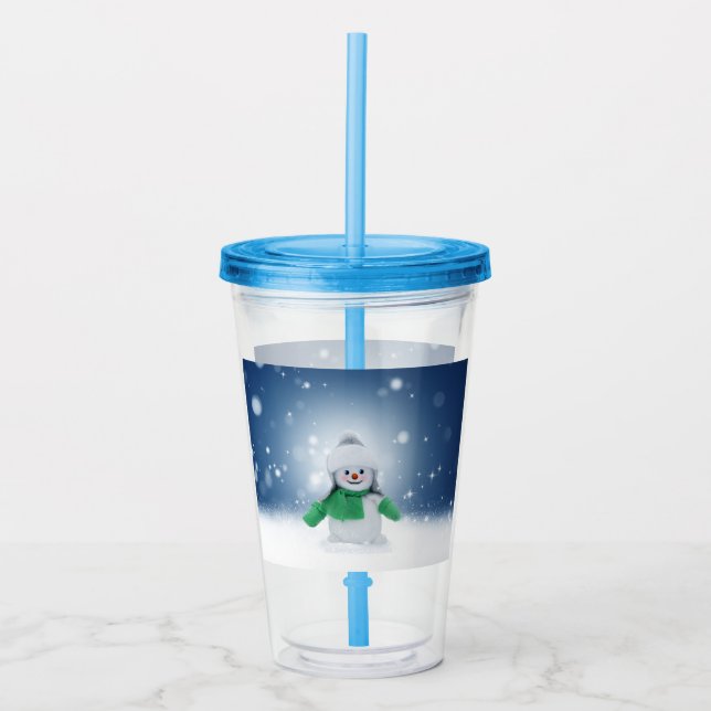 Vaso Acrílico Hombre de nieve de invierno SlipperyJoe bufanda ve (Anverso)