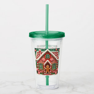 Vaso Acrílico Hombre y casa de pan de jengibre.