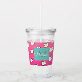 Vaso Acrílico Huevos Fritos Rosados Monograma Ombre Personalizad