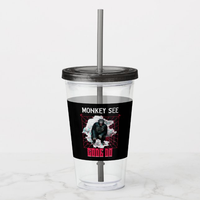 Vaso Acrílico Humor de desarrollador web 'Mono ve código hace' (Anverso)