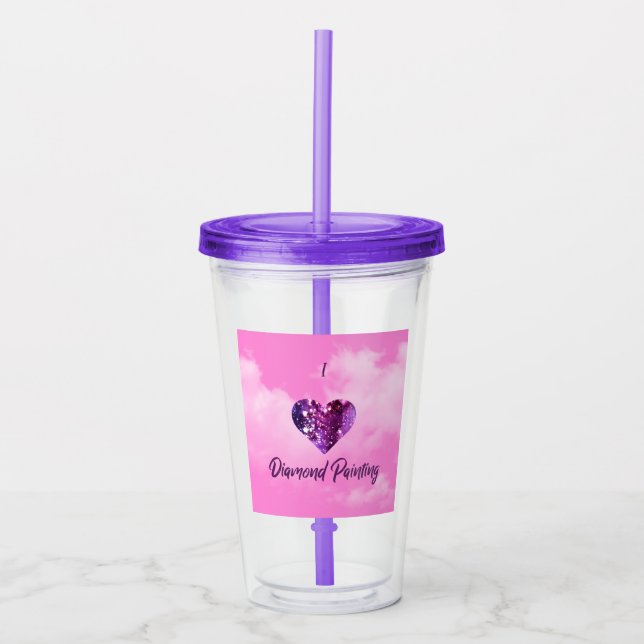 Vaso Acrílico I Heart Diamond Painting 16 Oz Tumbler (Anverso)