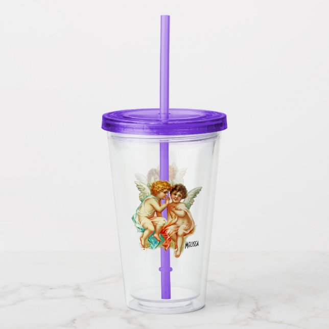 Vaso Acrílico Ilustración de ángeles querubines efímeros vintage (Anverso)