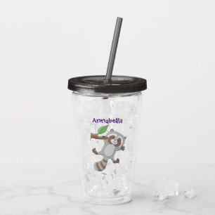 Vaso Acrílico Ilustracion de bebé de raccoon feliz lindo