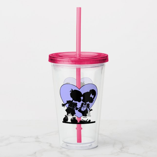 Vaso Acrílico Ilustracion de besos retro (Anverso)